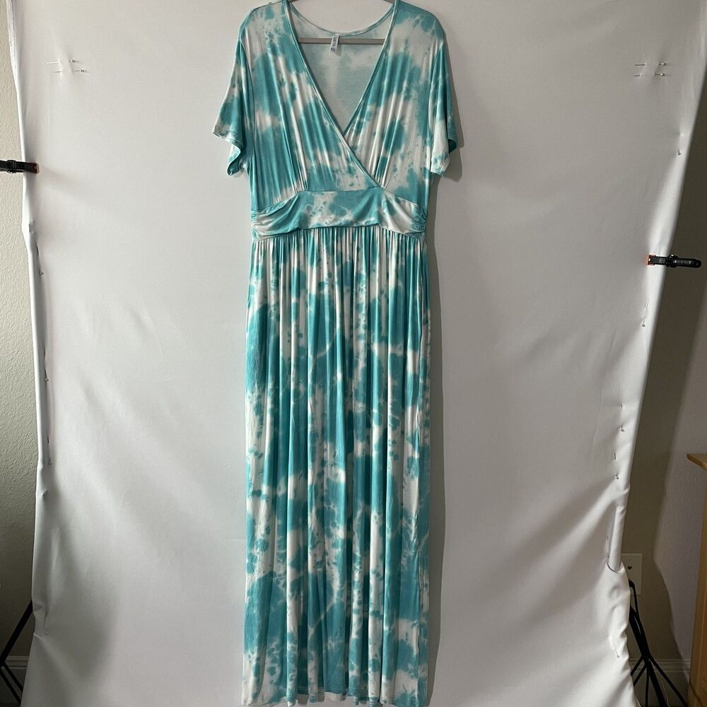 LILBETTER Maxi Dress Tie Dye Blue White Rayon Spandex Women Size 2XL-C